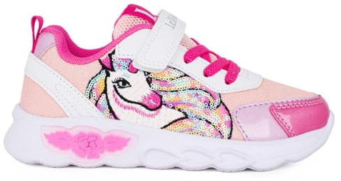 Lelli Kelly Maggie LKAL4746 Scarpe Bambina con Luci,Tema Unicorno,Bianco Rosa,Paillettes Arcobaleno e Gadget (Bianco Rosa, Sistema Taglie Calzature EU, Adolescente, Numero, Media, 31)