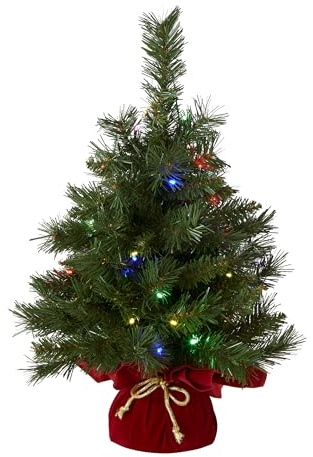 National Tree Company 24 in Pre-Lit Majestic Fir Artificial Christmas Tree, 35 Multicolor Lights, 71 Tips, Timer, Red Cloth Base, Green