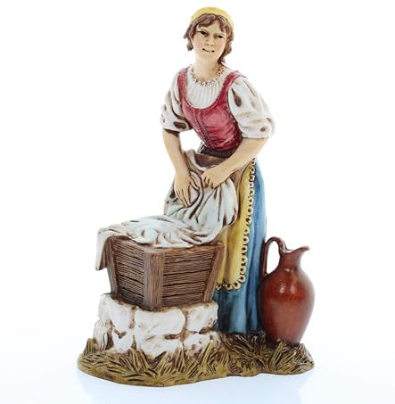 Moranduzzo Lavandière pour Crèche de 12 Cm Échelle 1:15 - Figurines de Crèche Indestructibles - Style 700', Peinture Finition à la Main, Produit Officiel, Fabriqué en Italie, Sculpteur M. Landi