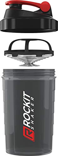 ROCKITZ Protein Shaker 500ml mit einzigartigem Konzept - dicht + leichte Reinigung + Protein Mischfeder = perfekt cremige Shakes ohne Klumpen – Premium Fitness Shaker Proteinshake