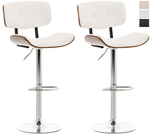 CLP 2er Set Barhocker Sarnia Kunstleder I Thekenhocker Mit Chromgestell I Barstuhl Mit Trompetenfuß I Tresenhocker Mit Fußstütze, Farbe:walnuss/weiß