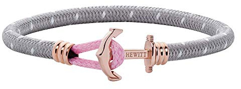 PAUL HEWITT Anker Armband Phrep Lite - Segeltau Nylon Damen Armband in Grau Weiß Rosa, Armband mit Anker Schmuck aus IP-Edelstahl (Roségold)