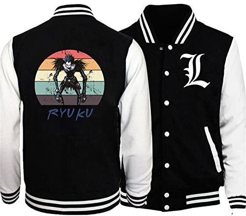 zhedu Death Note Giacca Da Baseball Uomo Donna Moda Baseball Camicia Anime Sport Giacca Baseball Jersey Overshirt Felpa Con Cappuccio (M,Color 02)