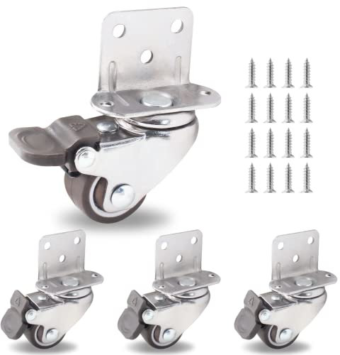 Luomorgo 4 ruedas giratorias en forma de L de 1 pulgada con freno, ruedas silenciosas de goma TPE de repuesto para muebles, cama de bebé, gabinete, carros, mesa de carro, capacidad de carga 240 libras