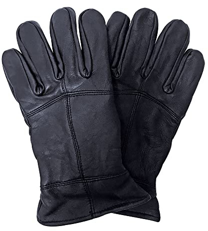 THMO Men's Thinsulate Leather Gloves Winter Outdoor Windproof Fleece Lining Leather Gloves in Black (L-XL, Black)