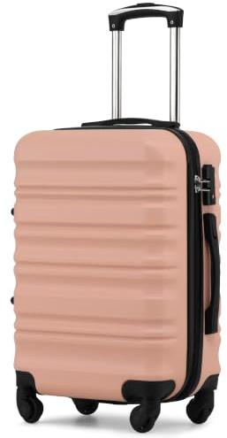 COOLIFE Handgepäck Koffer, Hartschalenkoffer mit TSA-Schloss, Reisekoffer mit 4 Rollen, ABS+PC Hartschale, YKK Reißverschluss, Teleskopgriff, Trolley für Reisen, Kirschblüte Pulver