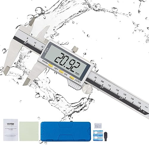 VEVOR Calibrador Digital 6/150 mm Calibre Electrónico Conversión pulgadas/mm Pantalla LCD Grande 4 Modos de Medición de Acero Inoxidable y ABS IP54 Resistente al Agua para Medición de Precisión