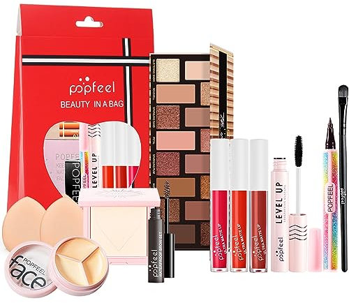 FantasyDay Make-up Geschenkset Multifunktions Kosmetik Makeup Paletten mit Lidschatten Palette, Lippenstift, Concealer, Puder, Rouge, Pinsel, Wimperntusche - Schmink Kit für Gesicht, Augen und Lippen