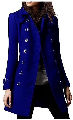 Susenstone Femme Manteaux en Laine Mélangée à Double Boutonnage Manteau Femme Hiver Chic Manteau Chaud Mi-Long Épaulette Coupe-vent Mi-long Blouson