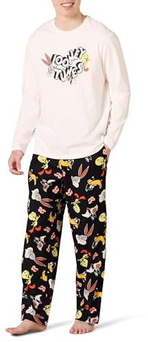 Amazon Essentials Ensemble de Pyjama avec Pantalon en Flanelle et T-shirt à Manches Longues Homme, Gang Looney Tunes - Hommes, XS