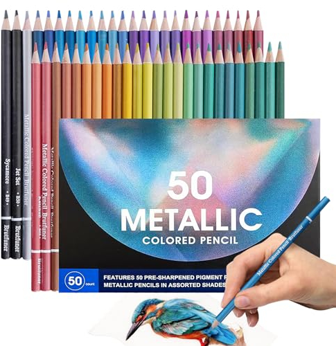 BYZESTY Metallic Buntstifte, 50 Buntstifte für Erwachsene, Farbstifte Malstifte Glänzende Buntstifte, Mehrfarbige Skizzierstifte zum Zeichnen, Mischen, Skizzieren, Anfänger Und Koloristen