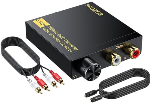 PROZOR 192kHz Convertitore DAC Supports DTS Convertitore da 5.1CH Ottico Coassiale a L/R con Tre Cavi Convertitore da Ottico a L/R Volume Regolabile Convertitore Toslink per TV Computer Set-top PS4