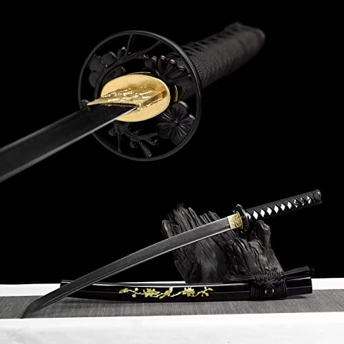 KWXPW 78 cm kurzes Samurai-Schwert, Hundert Smelting Pattern Stahlklinge, Japanisches Wakizashi-Katana, echte Samurai-Schwerter zum Sammeln, Kendo, Cosplay