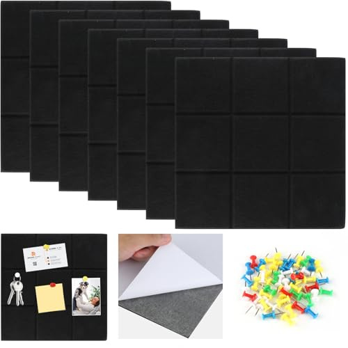 Tablón de anuncios de fieltro, 7 unidades, grande, autoadhesivo, 30 x 30 cm, con 50 agujas, tablón de anuncios, tablero de fieltro, pared de corcho, decoración de pared para oficina, cocina, escuela