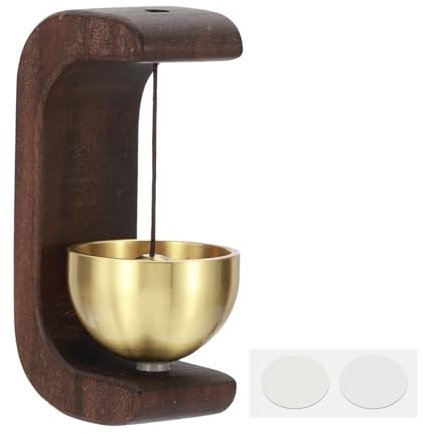 PATIKIL Sonnette de Commerçant, Carillon de Porte en Bois à Suspendre, Sonnette Magnétique, Clochettes en Métal avec Autocollant pour Ouverture de Porte, Marron, Forme en C