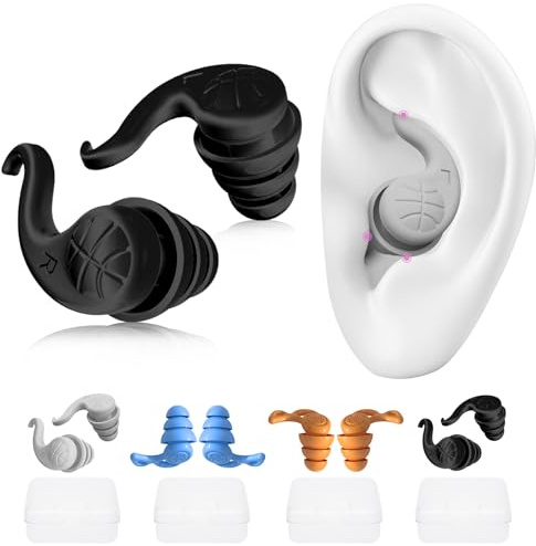 Wenweo 4 pares de tapones de silicona para los oídos para nadar, dormir, surf, buceo, reutilizables, reducen el ruido (estilo 1)