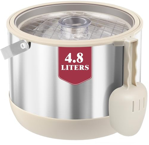FiveHome 5QT/4.8L Insulated Ice Bucket for Parties, Large Capacity Double-Wall Beverage Bucket with Scoop & Lid for Champagne, Wine, Cocktail (White)