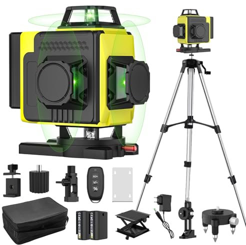 Niveau Laser Autonivelant 360° X 4, Lazer Niveaux Chantier 4d 16 Lignes Laser, Mode Impulsion ExtéRieur, 2 X Batterie,Nivellement Automatique, Support Rotatif, TéLéCommande (Avec trépied)