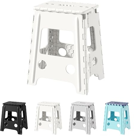 Cetomo Sgabello pieghevole da 40 cm, in plastica, pieghevole, per adulti, pieghevole, portatile, per camera da letto, bianco, confezione da 1