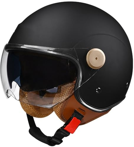 Casque Ouvert Moto 3/4, Casque Unisexe-Adulte Ouvert avec Double Visière Solaire, Demi-Casque Moto Style Rétro Vintage Approuvé Dot/ECE pour Vélos Motos Chopper Scooter Mobylette 2,L