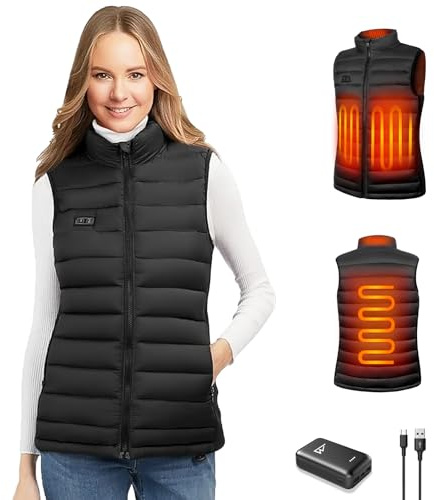 seenlast Chaleco Calefactable Mujer con Batería 10000mAh, 4 Zonas Calefactables 3 Niveles Temperatura Ajustables, Lavable, Chaleco Térmico Eléctrico Ligero de Invierno para Exteriores