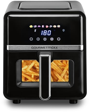 GOURMETmaxx Airfryer Freidora de aire caliente, 5 l, freidora con 6 funciones, 8 programas, mini horno, alimentos bajos en grasa para máx. 4 personas, freidora de aire caliente con pantalla a color y