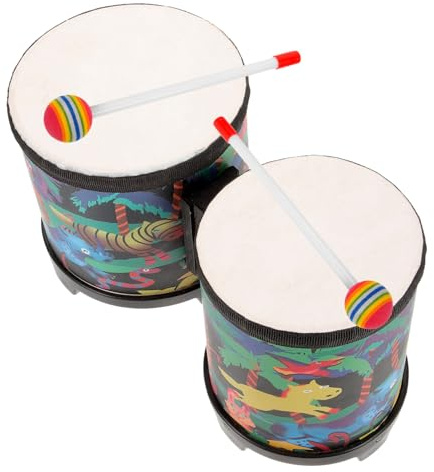 LALADEFIEE Juego de Bongós Baquetas para Niños Instrumento de Percusión Ligero Rebabas, Fabricado en Madera y Plástico Adecuado para Juegos Educativos y Aprendizaje Musical