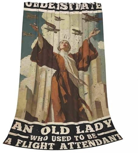 Funny Never Underestimate an Old Lady Who Used to Be A Flight Attendant Blanket Throw Blankets 30x40 Inch New Flannel Plush Sofa Bed Office Living Room Home Travel Decor