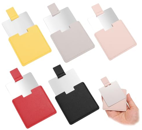 PHYNDR 5 Pezzi Specchio Portatile In Acciaio Inossidabile Lucido, Con Custodia Protettiva In Pelle Pu, Ultra Sottile E Resistente 9,5 X 6,3 Cm, Unisex