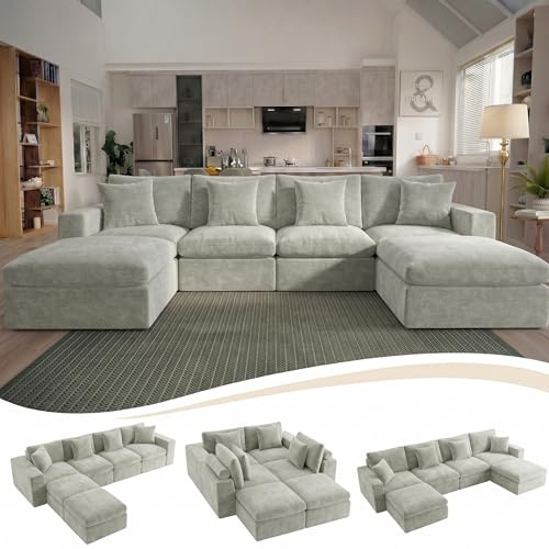 ANDFZ 6-8 Seater Modular Corner Sofa, Deep Seat Sectional Sofa with Supportive Cushions, No Assembly Required, Easy Fit Through Doorways & Stairs, Spacious Couch for Family Living Room, Grey