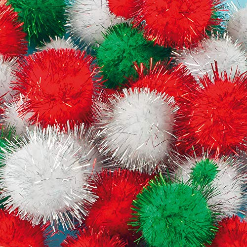 Baker Ross Pompones de purpurina navideña - Ideal para manualidades, regalos, recuerdos y más para niños (paquete de 100)
