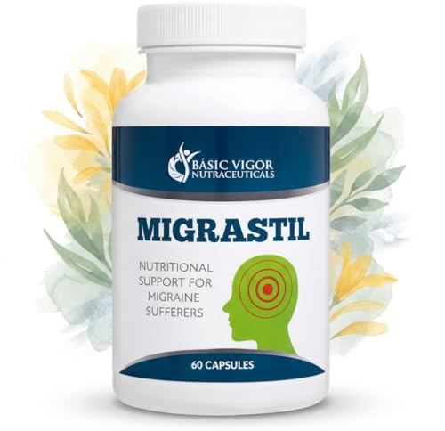 Basic Vigor Migrastil Migraine Support Capsules. Feverfew, Magnesium, Taurine & Vitamin B1 for Migraines Natural Supplement. Made in The USA. Vegan and Gluten Free.