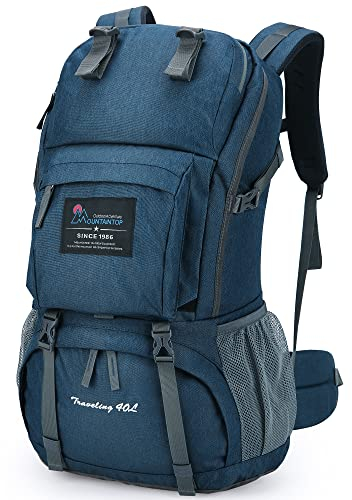 MOUNTAINTOP 40L Wanderrucksack Herren Damen Trekkingrucksack Backpacker Reiserucksack Outdoor Camping Klettern Rucksäcke mit Regenhülle (Dunkelblau)