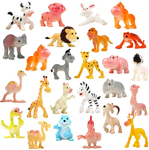 Cartoon Tierfiguren-Set , 24 Mini-Wildtiere, Spielzeugtiere aus Kunststoff, Dschungeltiere Spielzeug-Set, Plastiktiere für Kinder, Jungen und Mädchen, Party-Mitgebsel, Klassenzimmer-Belohnungen