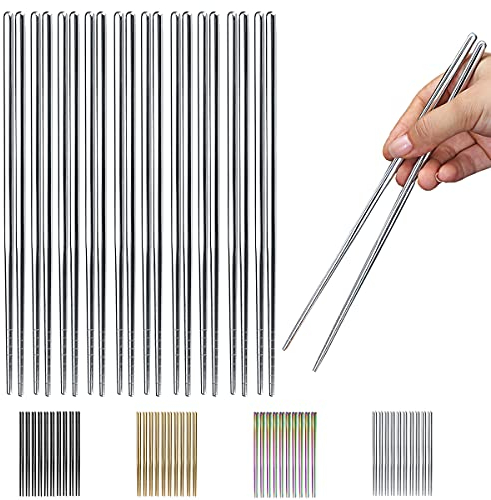 10 Paia Di Bacchette Riutilizzabili, Bacchette In Metallo In Acciaio Inossidabile, Bacchette Giapponesi Cinesi Coreane Lavabili In Lavastoviglie, 8.9 Pollici (Argento/Bacchette)