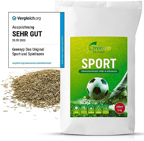 Greenyp Sport I Gazon de sport et de jeu résistant I 5 kg pour 200 m² I Graines d'herbe de sport Graines d'herbe à germination rapide