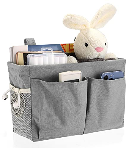 IGNPION Duk sängbord hängande förvaring sängfickor korgar justerbar hängande tejp sovsal sängorganiserare caddy mångsidig hängande förvaringsväska för hem kontor skola sovsal sjukhus, grå