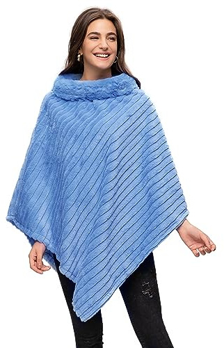 Gloop Dam elegant vinterkonst päls poncho rund hals jacka tjock cape varm gjord av stickad päls, Violettblå, one size