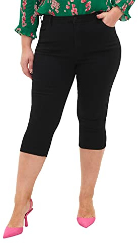 Zizzi Amy Capri Jeans da donna grandi taglie – Jeans a 3/4 – Pantaloni Capri con vestibilità slim e vita alta – Curvy Mode per l'estate – in comodo misto cotone con elastico, Nero , 48