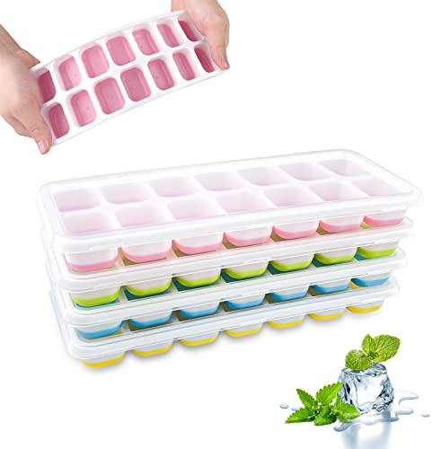 Ceisazira Set di 4 Stampo Ghiaccio Silicone, Impilabile Vassoio per Cubetti Ghiaccio con Coperchio, Ice Cube Tray BPA Free, Facili da Rilascio Formine Ghiaccio per Cocktail, Whisky, Bevande, Caffè
