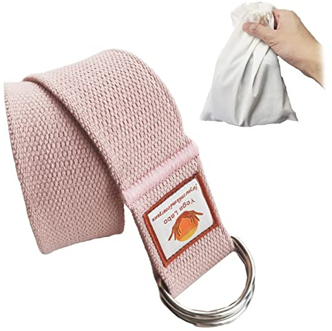 8ft Cotton Pink Yoga Strap for Stretching Thick Women Yoga Belt with Extra Safe Metal Loop with Bag Set, Nylon Durable Fitness Yoga Stretch Belt with Buckle As Physcial Therapy Bands Workout