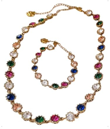 KONFEN Parure Bijoux Femme - Ensemble Collier Bracelet avec Zircon Cubique Coloré, 2 Pièces Set Vintage pour Femmes et Filles