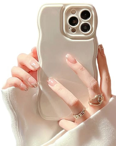 Emlivi Custodia compatibile con iPhone 13, graziosa cornice ondulata, antiscivolo, in silicone, antiurto, a forma d'onda, con protezione per fotocamera, sottile e morbida, colore: bianco