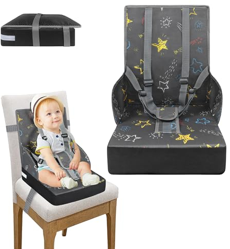YRHome Grau Kinder Sitzerhöhung Faltbar Kindersitz mit Rückenlehne & verstellbaren Baby Boostersitz Dreipunktgurt Sitzerhöhung Mobiler sitzerhöhung stuhl für zuhause und unterwegs