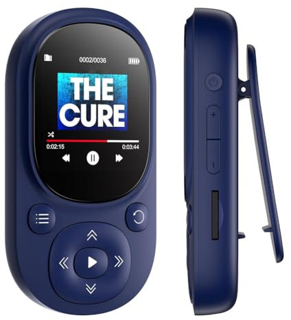 Fegtrtyoa 32 GB klämma, MP3-spelare, bärbar musikspelare, Bluetooth, MP3, Mp4-spelare med FM-radioinspelning, stegräknare för barn, enkel installation, lätt att använda, blå