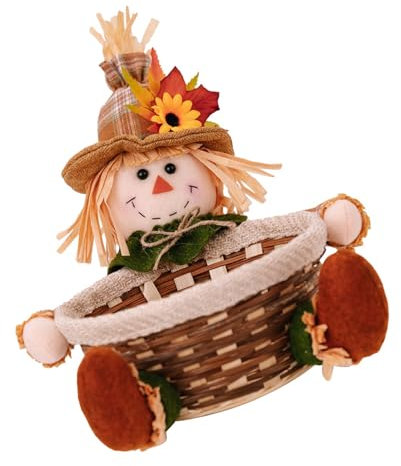 Festives Panier de rangement en forme d'épouvantail élégant Figurine d'épouvantails Conteneur de bonbons Saison de récolte Décoration de la maison