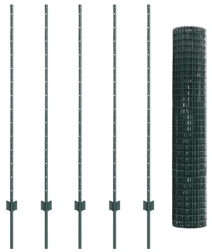 vidaXL Valla Euro con 5 postes U Verde 1.4 x 10m Acero | Cerca exterior durable y resistente a los UV. Panel de metal perfecto para paisajismo. Ideal para el jardín. Barrera de terraza personalizable