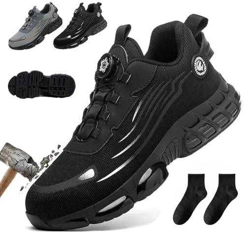 Donubiiu Vanolo SteelStep Ortho,Vanolo Steelstep Ortho S3 Pro, anti-smash e anti-foratura, scarpe di sicurezza ortopediche con lacci a bottone, leggere, traspiranti, antiscivolo, 35-48EU, Nero , 45 EU