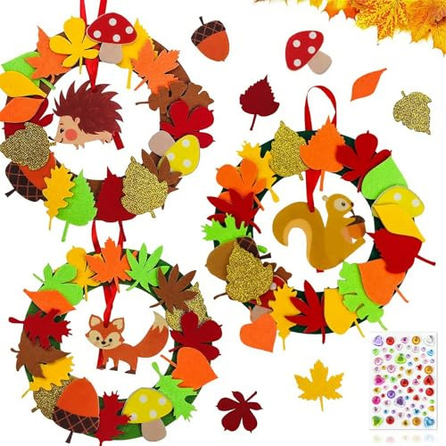 132 Pezzi Artigianato Autunnale Per Bambini, Set Di Decorazioni Autunnali, Ghirlande Autunnali Feltro, Set Fai da te Riccio, Scoiattolo, Volpe, per Halloween, Natale, Ringraziamento