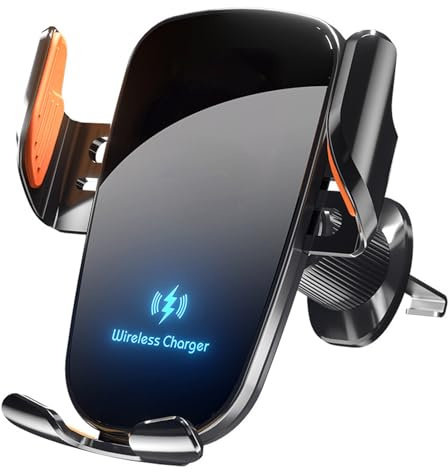 Denash Trådlös Billaddare, 15W Auto Clamping Fast Charging Air Vent Phone Mount, Anti Slip Triple Arm Grip Car Mount Charger för 4.7-7.2 Telefoner